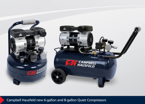 Delivering the power needed to complete common air compressor applications while providing the quiet operation to work virtually anywhere, the new Campbell Hausfeld Quiet Air Compressors — available in 6-gallon and 8-gallon models — offer sound output that is up to 50 percent less than conventional designs. (Photo: Business Wire)