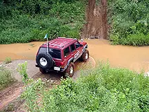 Jeep prepares to 'ford' stream.