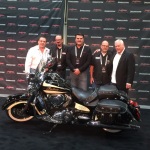 From left to right: Vincent Amato (winning bidder), Brian Klock (Klock Werks), Steve Menneto (Indian Motorcycle), Dave Stang (Jack Daniel's), Craig Jackson (Chairman/CEO of Barrett-Jackson Auction Company). Photo c/o Indian Motorcycle